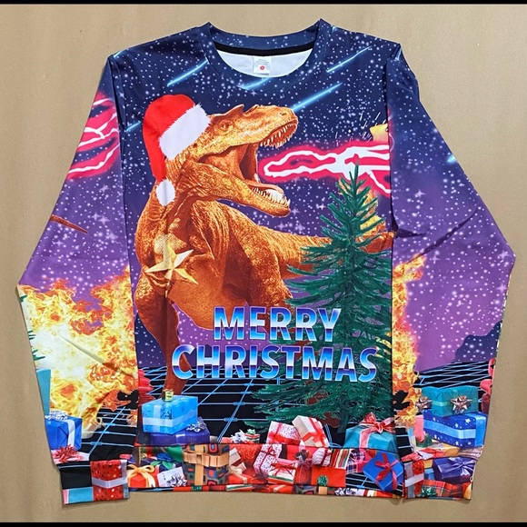 Christmas 3D dinosaur sweatshirt (adult small) - Picture 2 of 3